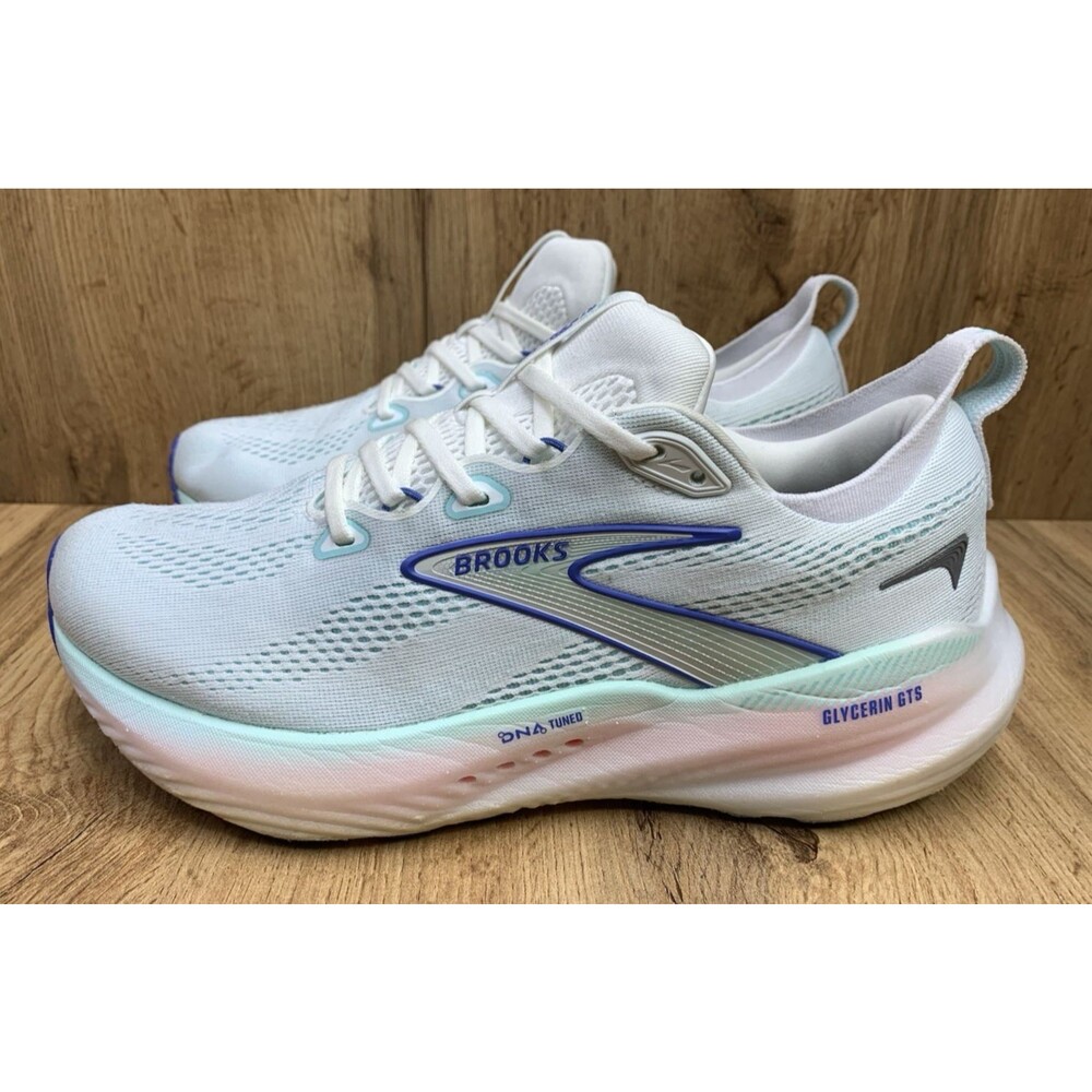 Brooks Glycerin GTS 22 Women's 10 Wide D White Blue Running Shoes 1204351D110 - Picture 3 of 12